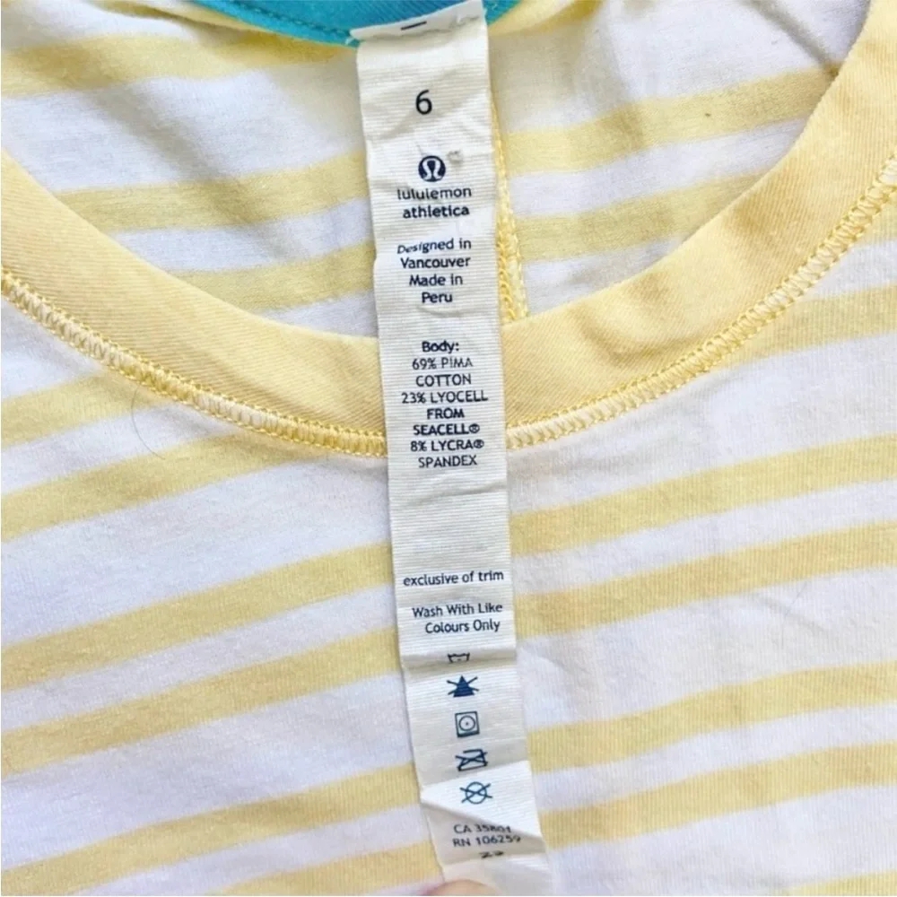Lululemon Serene Short Sleeve Tee Yellow & White Stripe Women’s Size 6